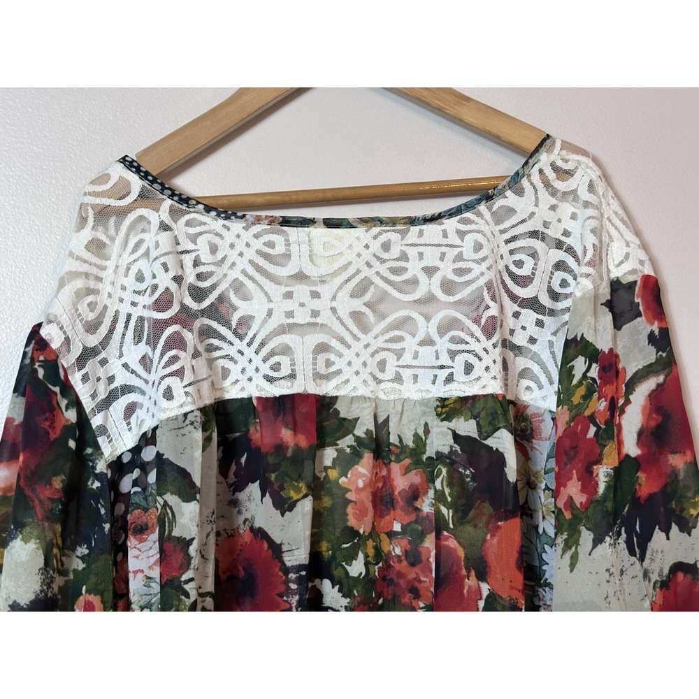 Anthropologie Fig & Flower  Blouse Plus 3X Sheer Floral Patchwork Boho Peasant - Picture 10 of 10